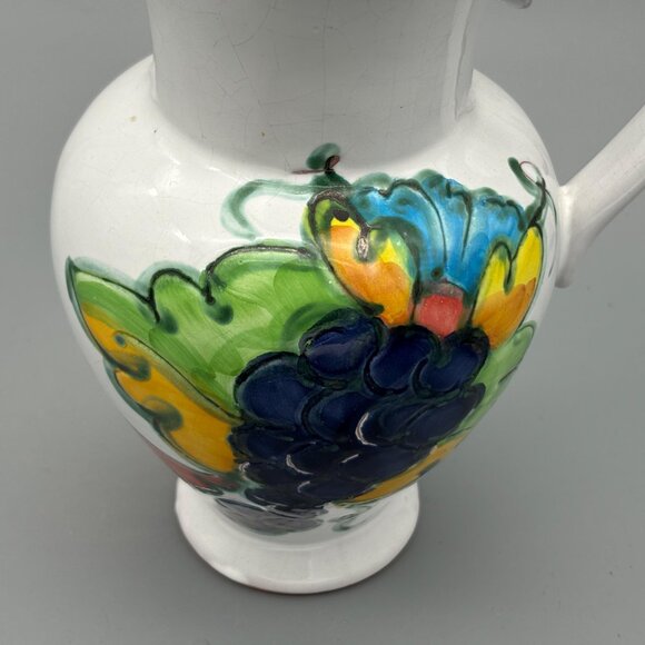 Vintage Himark Portugal Terracotta Pitcher Signed Celina with Hand-Painted Grape - Picture 9 of 10